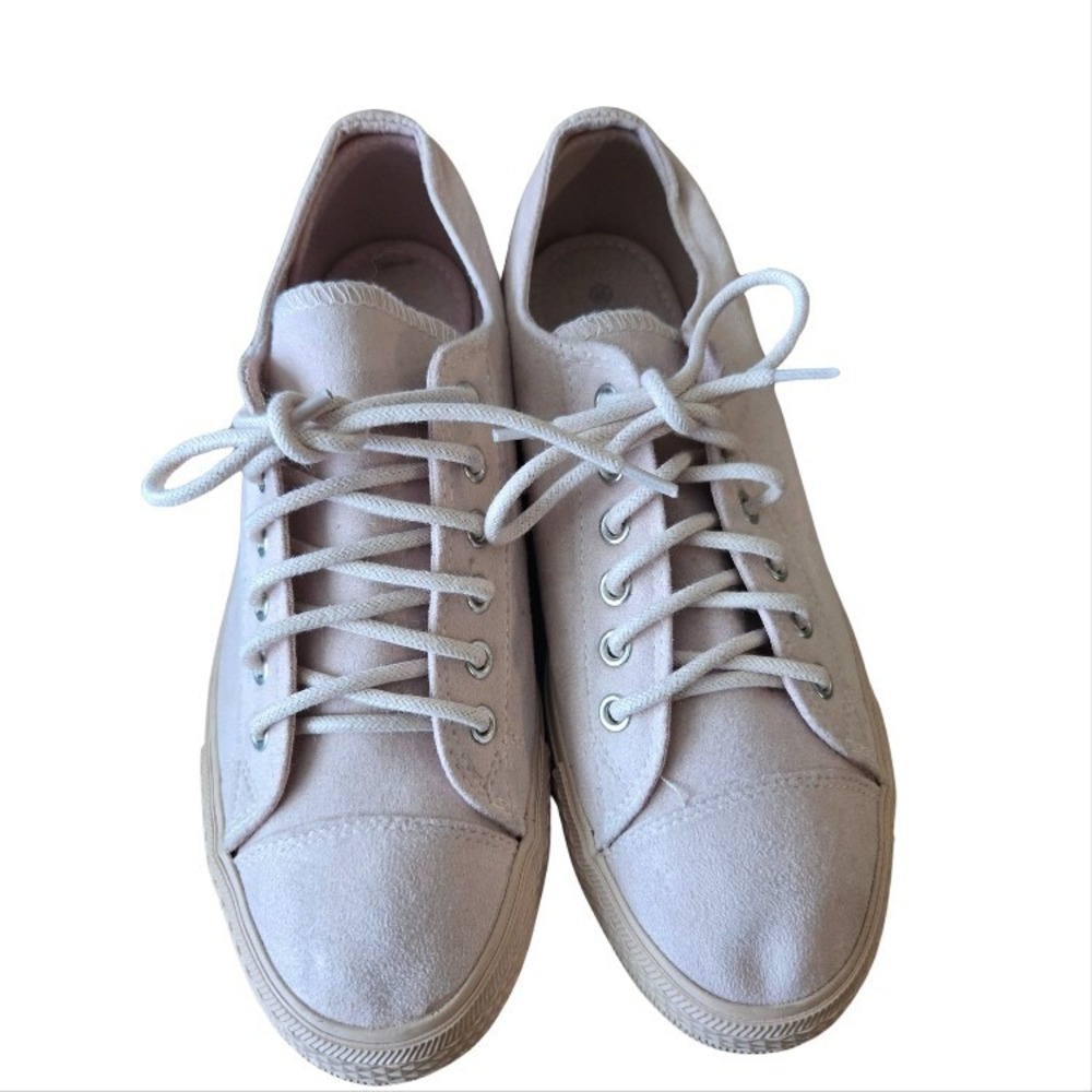 Summer Walking Shoe Feminine Size 9 Pink Sneaker Suede Lace Up Blush Coquette - Picture 8 of 10